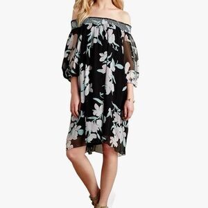 Anthropologie Maeve Paola  100% silk oversized swing dress off shoulder sz small